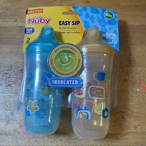Nuby 2 Pack Insulated Yellow and Blue Sippy Cup 6 month+ Spout